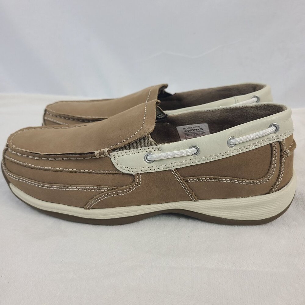 NEW Rockport Works Women's Sailing Club Slip-On Boat Shoes Tan Sz 9.5 M Leather - Picture 4 of 9